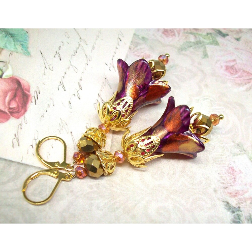 Boho Floral Earrings Vintage Style, Hand Painted, Artisan Crafted Flower Jewelry